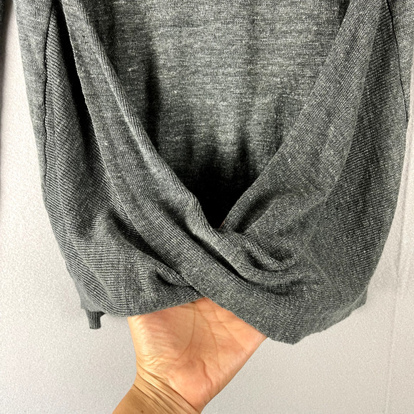 Brochu Walker Linen Cardigan Women Medium Gray Twist Back Minimal Quiet Luxury - Picture 13 of 15